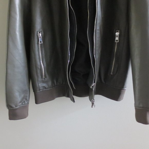 ZARA MAN DOUBLE ZIP LEATHER JACKET W/DETACHABLE HOOD - Picture 4 of 11